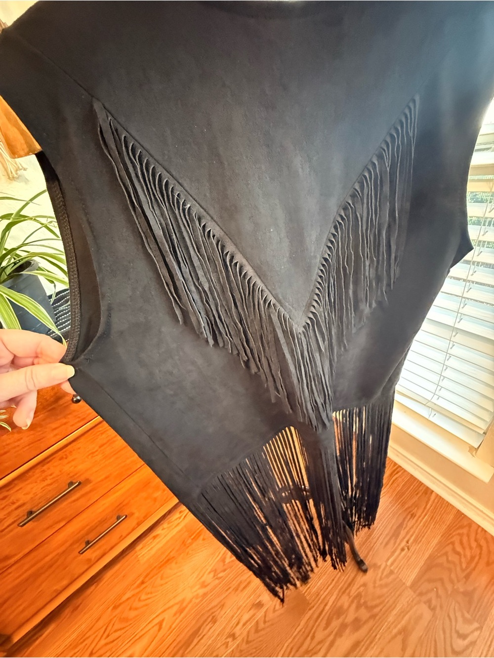 Black Fringe micro- suede western vest